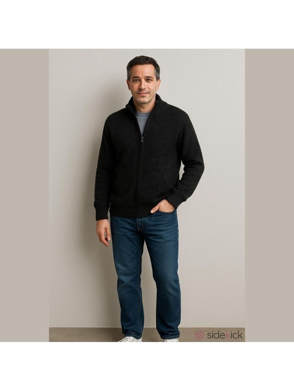 L.L. Bean Charcoal Gray Full-Zip Preppy FishermancoreWool Sweater